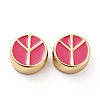 Flat Round with Peace Sign Brass Enamel Beads KK-G419-05G-3