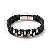 Leather Braided Triple Loops Multi-strand Bracelet with 304 Stainless Steel Magnetic Clasp for Men Women BJEW-C021-20-3