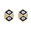 Brass Micro Pave Clear Cubic Zirconia Octagon European Bead with Enamel KK-N227-91-2