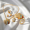 Maple Leaf Alloy Colorful Rhinestone Pendant Necklaces & Stud Earrings & Cuff Bangles & Cuff Rings Sets for Women WGFFE4E-01-3