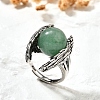 Natural Green Aventurine Wings Adjustable Rings RJEW-K241-04AS-12-3