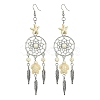 Web with Feather Alloy Chandelier Earrings EJEW-JE05464-02-1
