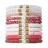 10Pcs Polymer Clay Disc & Glass & Brass Beaded Stretch Bracelets Set BJEW-JB09676-02-1