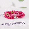 Natural White Jade Round Beaded Wrap Bracelet with Alloy Ohm/Aum Lotus AJEW-PH00503-02-5
