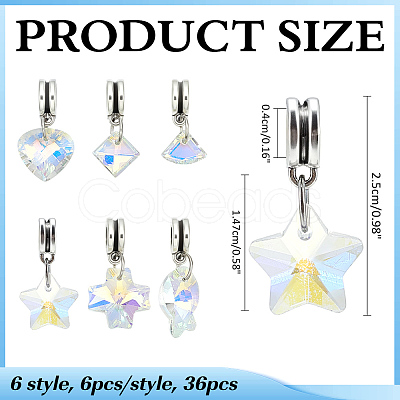36Pcs 6 Style Glass European Dangle Charms PALLOY-ME00034-1