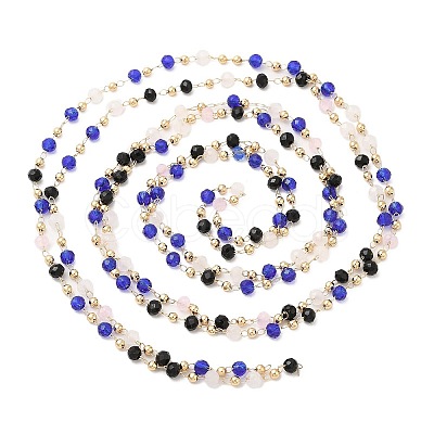 Faceted Rondelle Glass & Round 304 Stainless Steel Beaded Chains CHS-G026-01KCG-02-1