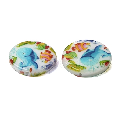 Ocean Printed Natural Freshwater Shell Flat Round Beads SHEL-A006-13K-1