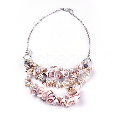 Shell Bib Statement Necklaces NJEW-WH0004-01P-1