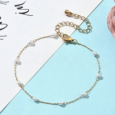 Round ABS Imitation Pearl Beaded Link Bracelets for Women BJEW-JB11836-1