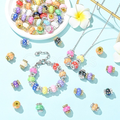 20Pcs 2 Styles Resin Beads with Brass Rhinestone Rondelle KK-YW0004-31-1