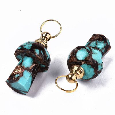 Assembled Natural Bronzite and Synthetic Turquoise Openable Perfume Bottle Pendants LS-G-S366-057A-1