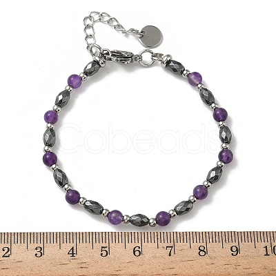 Natural Amethyst & Non-magnetic Synthetic Hematite Beaded Bracelets for Women BJEW-Z148-01P-06-1