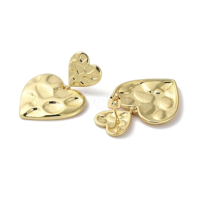 Rack Plating Brass Textured Heart Dangle Stud Earring EJEW-H099-04G-1