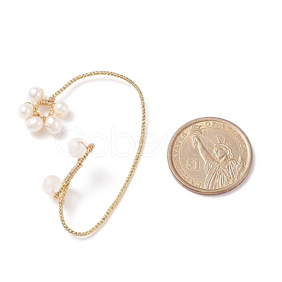 Natural Rose Quartz & Pearl Braided Flower Cuff Earrings EJEW-JE04957-02-1