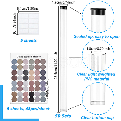 50Pcs Transparent Tube Plastic Bead Containers with Lids & 2 Styles Blank Paper Stickers FIND-GA0008-27-1