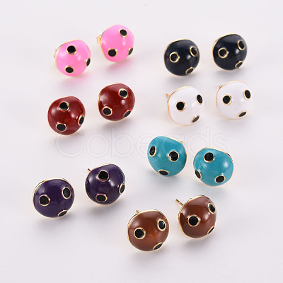 Brass Enamel Stud Earrings EJEW-S210-021-NR-1