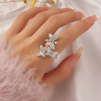 Brass Micro Pave Cubic Zirconia Cuff Rings for Women FS-WGE5C54-01-1