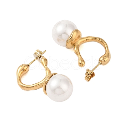 Ion Plating(IP) 304 Stainless Steel with ABS Imitation Pearl Stud Earrings for Women EJEW-N055-14G-1