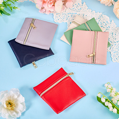 6Pcs 6 Colors Imitation Leather Jewelry Storage Zipper Bags ABAG-TA0001-66B-1