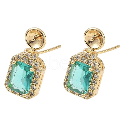 Brass Pave Cubic Zirconia Stud Earring Findings KK-C172-10G-1