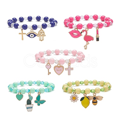 Acrylic Beaded Stretch Bracelet BJEW-JB08770-1