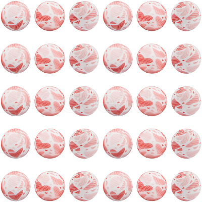 30pcs Round with Paw Pattern Silicone Focal Beads SIL-SC0002-03C-1