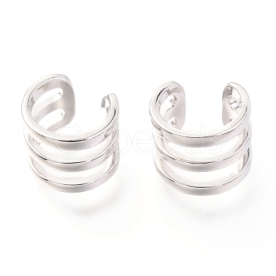 Anti-Tarnish Rhodium Plated 925 Sterling Silver Cuff Earrings EJEW-H124-12P-1