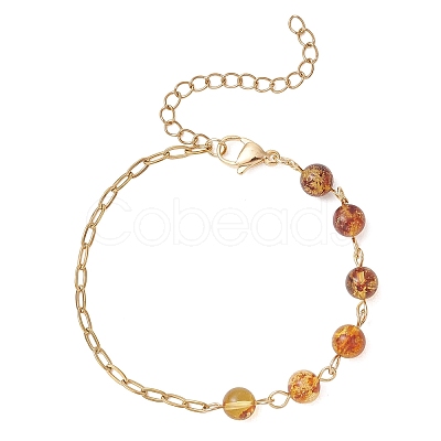 Natural Amber Beads Link Bracelets BJEW-JB13484-01-1