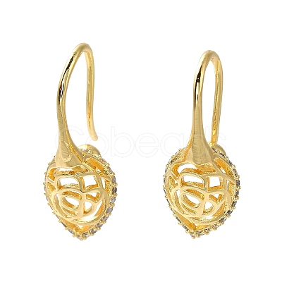 Leaf Shape Rack Plating Brass Micro Pave Cubic Zirconia Earrings Hooks KK-E084-45G-1