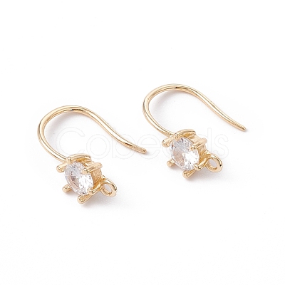 Rack Plating Brass with Clear Cubic Zirconia Earring Hooks KK-G433-21G-1