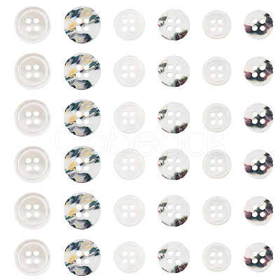 45Pcs 3 Styles 4-Holes Shell Buttons BUTT-TA0001-28-1