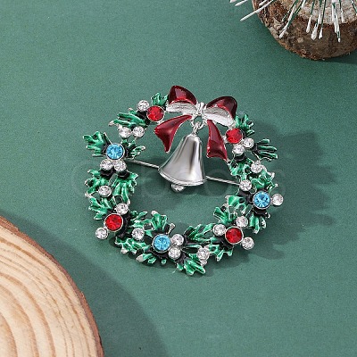 Christmas Wreath & Bell Alloy Rhinestone Pendant Necklaces & Dangle Earrings & Charm Bracelets & Brooch Sets WG06691-10-1