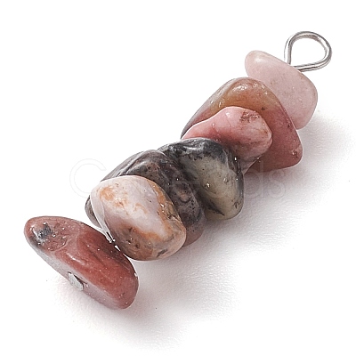 Gradient Color Natural Rose Quartz & Natural Rhodonite & Natural Pink Opal Chip Beaded Pendants PALLOY-JF02791-04-1