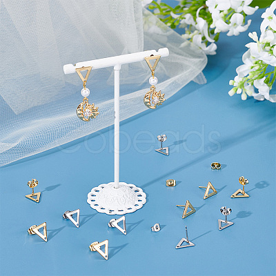 80Pcs 2 Colors 201 Stainless Steel Triangle Stud Earring Findings with Hole & 304 Stainless Steel Pins &and Ear Nuts STAS-UN0046-99-1