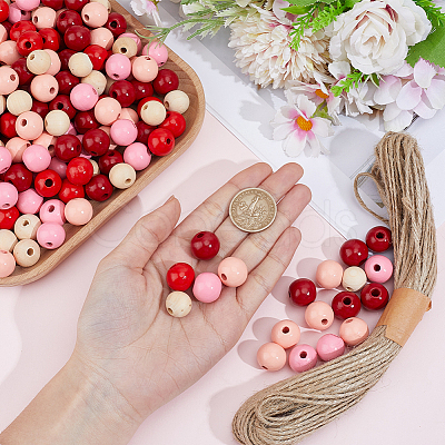 250Pcs 5  Colors Spray Painted Round Natural Schima Wood Beads WOOD-PA0001-73A-1