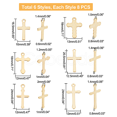 48Pcs 6 Style 304 Stainless Steel Pendants STAS-UN0027-14-1