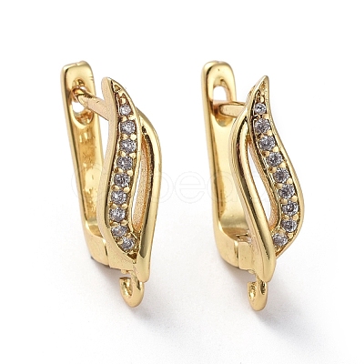 Brass Micro Pave Cubic Zirconia Hoop Earring Findings with Latch Back Closure ZIRC-G158-16G-1