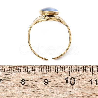 304 Stainless Steel with Glass Cat Eye Cuff Rings for Women RJEW-K309-40D-1