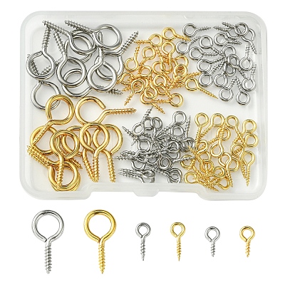 100Pcs 6 Styles 304 Stainless Steel Screw Eye Pin Peg Bails FIND-FS0002-85-1