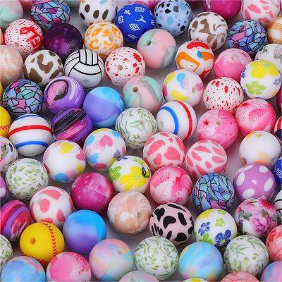 Printed Round Silicone Focal Beads SI-JX0056A-222-1