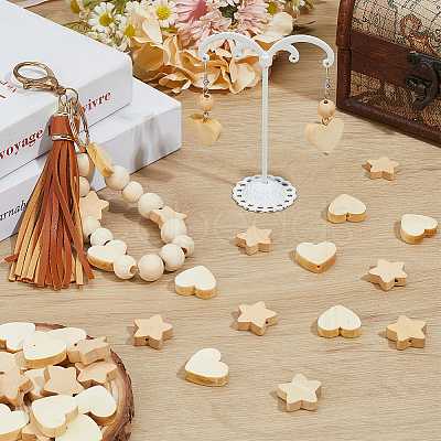120Pcs 2 Styles Natural Maple Wood Beads WOOD-SC0002-28-1