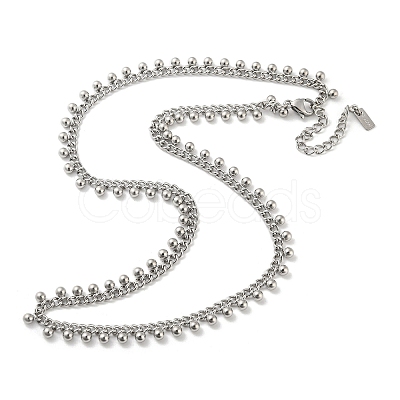 Non-Tarnish 304 Stainless Steel Round Ball Charms Link Chain Necklaces NJEW-G119-01P-1