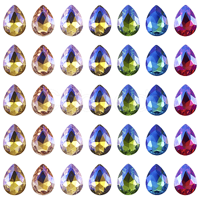 70Pcs 7 Colors Pointed Back Glass Rhinestone Cabochons RGLA-TA0001-06-1