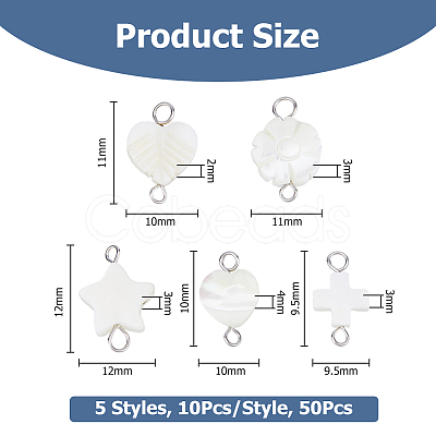 50Pcs 5 Styles Natural Freshwater Shell Connector Charms PALLOY-HS00009-1
