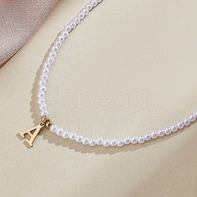 Imitation Pearl with Stainless Steel Pendants Necklaces NJEW-LP0001-51A-G-1