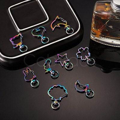 20Pcs 10 Styles Rainbow Color PVD Vacuum Plating Alloy Keychain Clasps JX114A-1