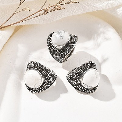 Natural Howlite Adjustable Rings RJEW-I108-03AS-10-1