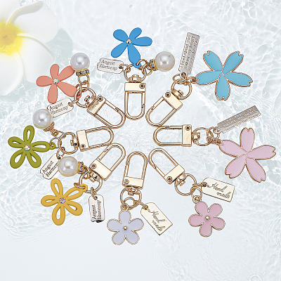 8Pcs 8 Style Alloy & Resin Enamel Pendant Keychains KEYC-OC0001-11-1