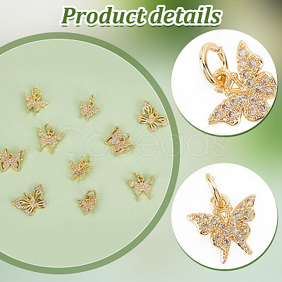 PandaHall Elite 10Pcs 5 Style Brass Micro Pave Clear Cubic Zirconia Charms KK-PH0006-04-1