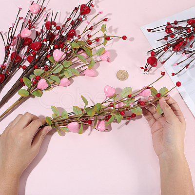 6Pcs 3 Styles Foam & Gypsum & Silk Cloth Artificial Heart Flower Branch DIY-WR0005-40-1
